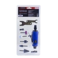 FORSAGE Пневматическая прямая мини шлифмашина (бормашинка), патрон 6мм, с комплектом камней 11пр.